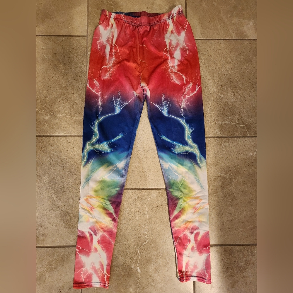 Vintage Rainbow Pride Thunderstorm Lighting Leggings Yoga Fitness pants S/M